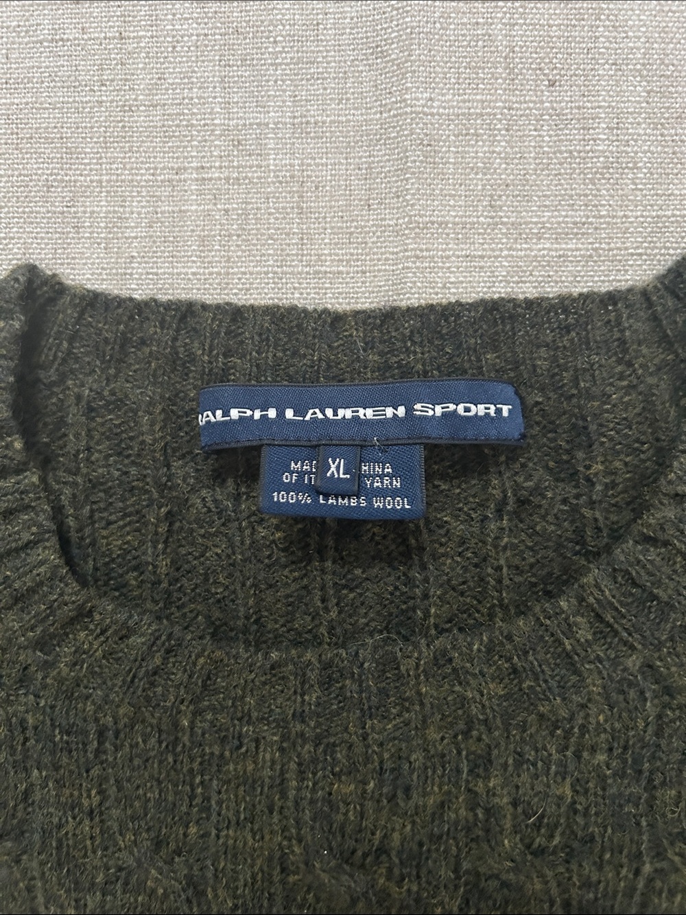 Ralph Lauren Sport Cable Knit Sweater Olive Lambswool Crewneck Preppy Old Money - Picture 2 of 16